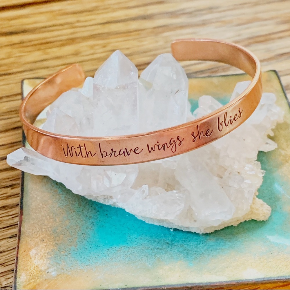 🆕 With Brave Wings She Flies Handstamped Cuff Bracelet